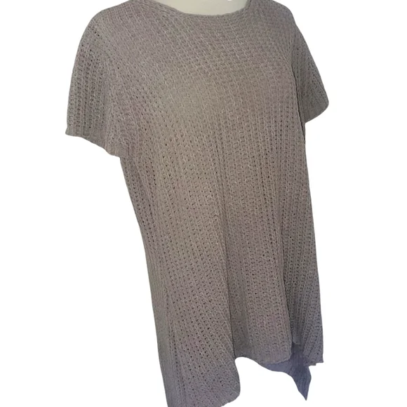 🔥POL Grey High Low Open Knit Open Back Chenille‎ Lagenlook Slouchy Sweater SZ M - Picture 7 of 12